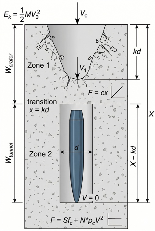 Two-zone physical model of the penetration process