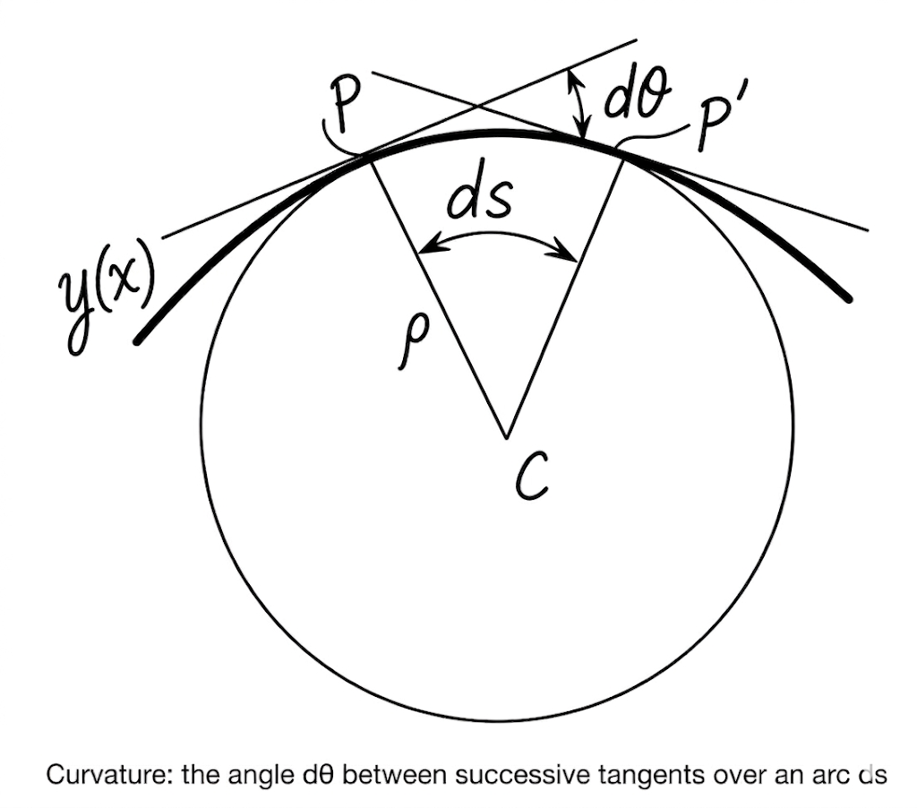 Geometric definition of beam curvature from arc length and centre of curvature