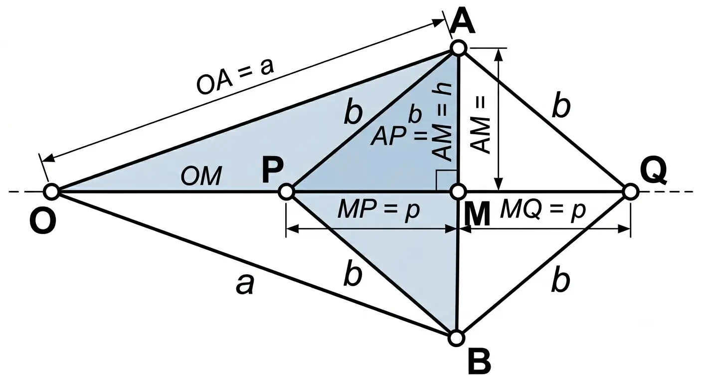 Peaucellier cell: the two right triangles at M that yield the invariant
